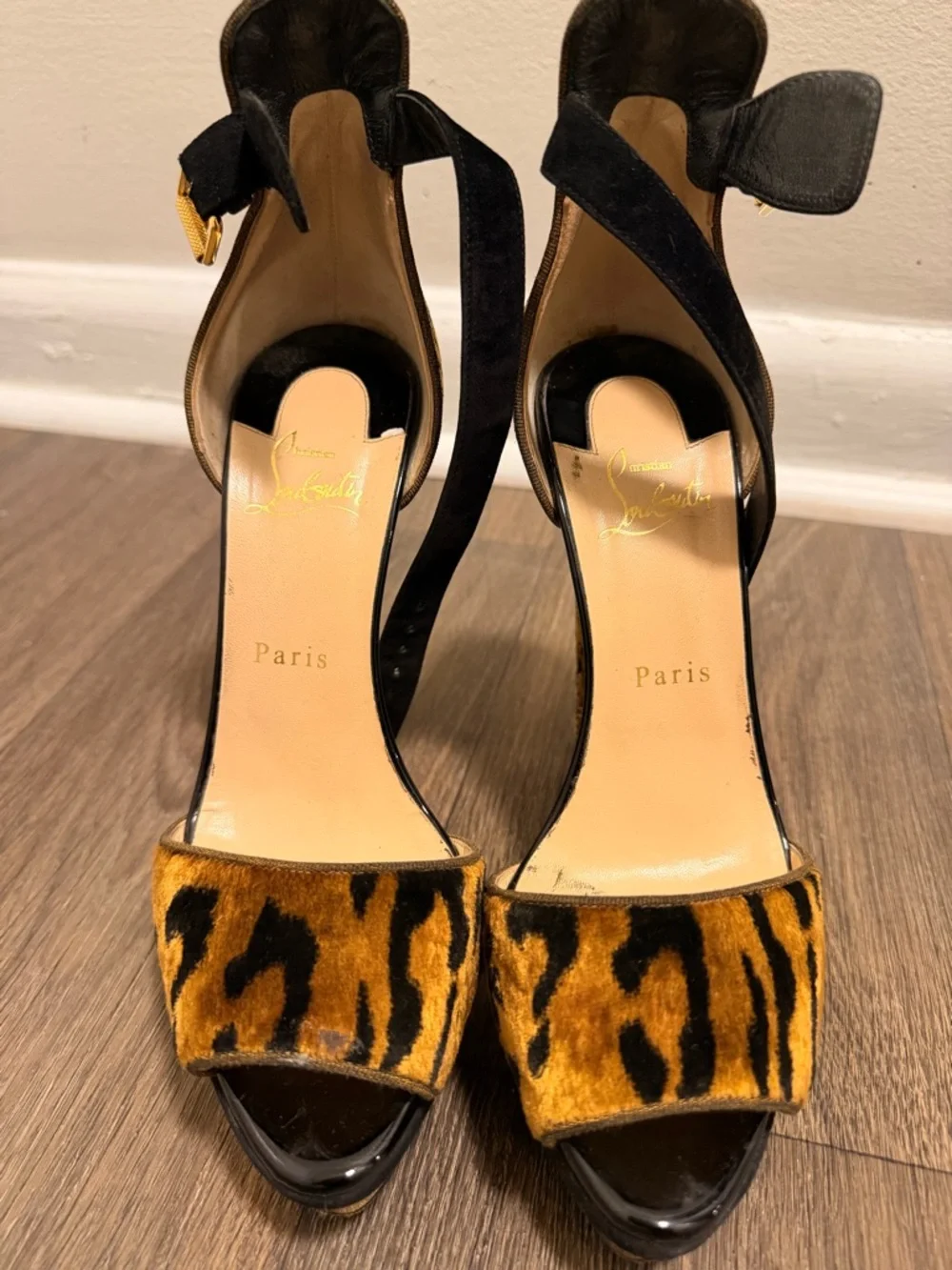 Christian Louboutin Gold and Black Leopard-Print High Heels - Picture 3 of 9